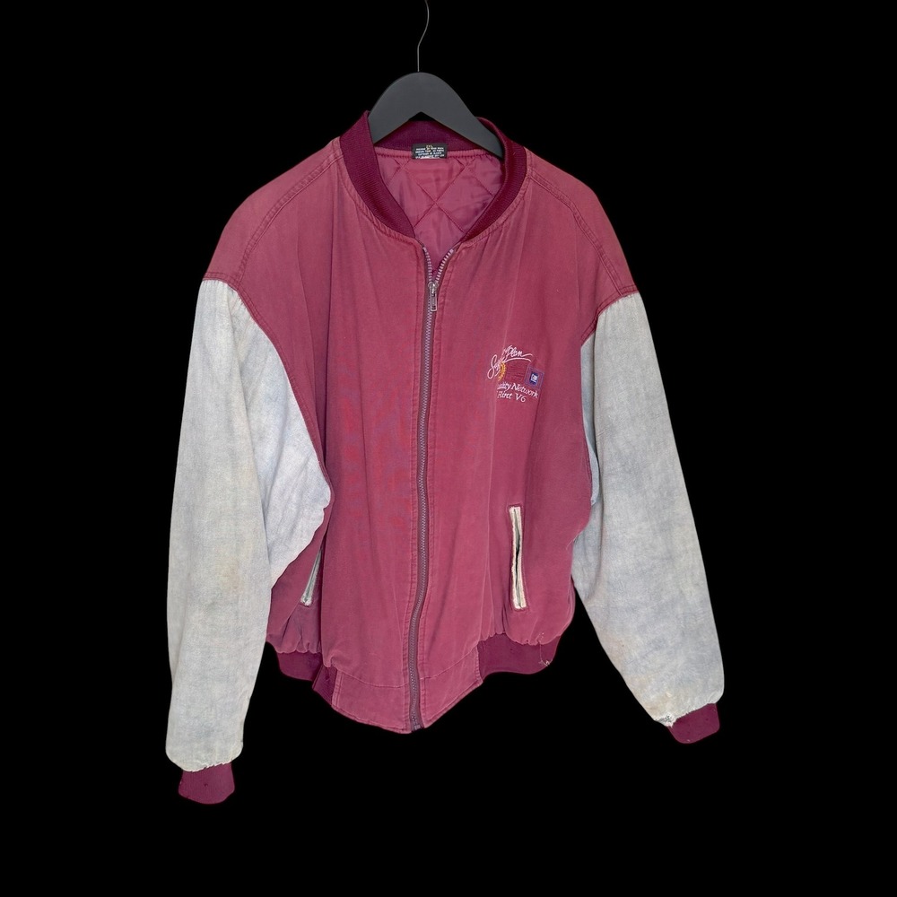 90's GM  General Motors Flint V6 Bomber Jacket 2XL Maroon Canvas Workwear